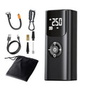 80W portable tire inflator with pressure gauge, warning light and USB charging in black or silver white ABS housing