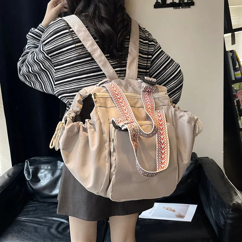 Nylon fabric mommy bag large capacity portable single shoulder tote for travel in black