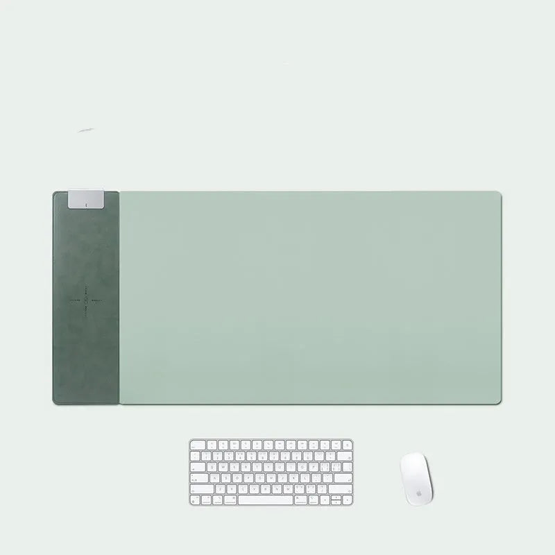 15W fast charging mouse pad with wireless charging desk mat in solid colour, 388x818mm PU leather surface