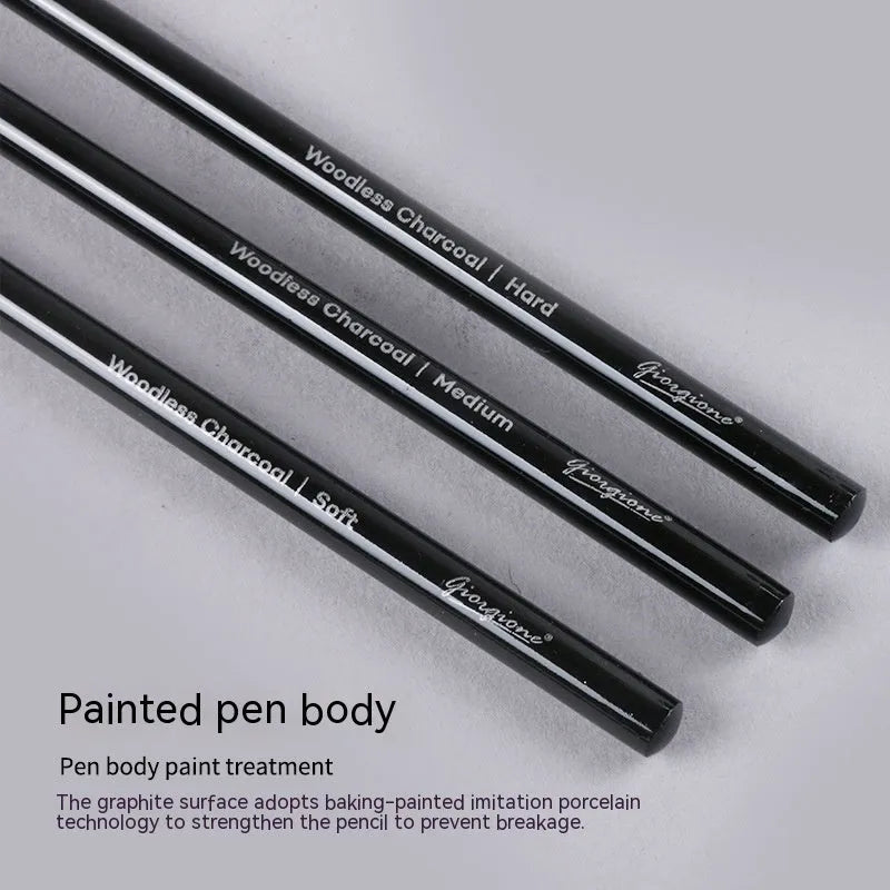 Carbonized pencil set showing six graphite and three carbonized drawing pencils with wooden casings on suction card packaging