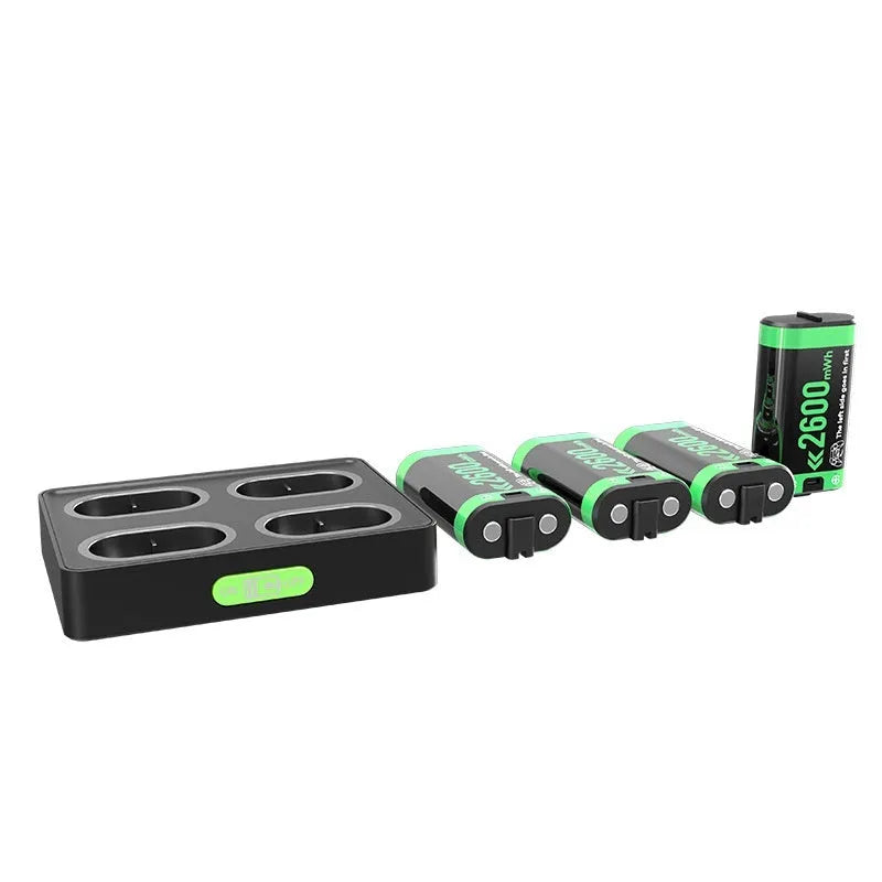 Black ABS battery charging base for Xbox One, Xbox Series S and Xbox Series X controllers, 147 x 139 x 22 mm