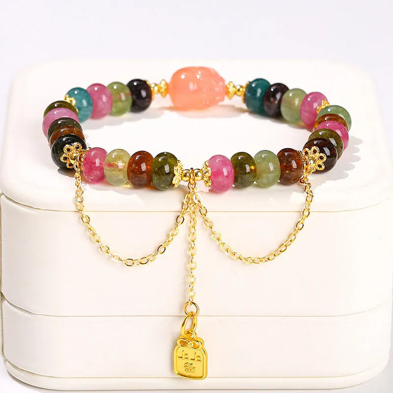 Green natural crystal jade bead Chinese-style bracelet for women with manual processing