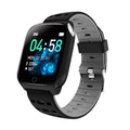 F16 smart watch on wrist showing black colour option with IPS screen displaying heart rate data.