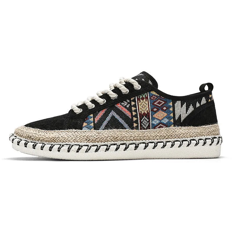 Men's casual summer shoes in breathable cloth with round toe, black and beige colour options