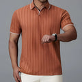 Men's black nylon polo shirt with short sleeves and loose casual fit on hanger