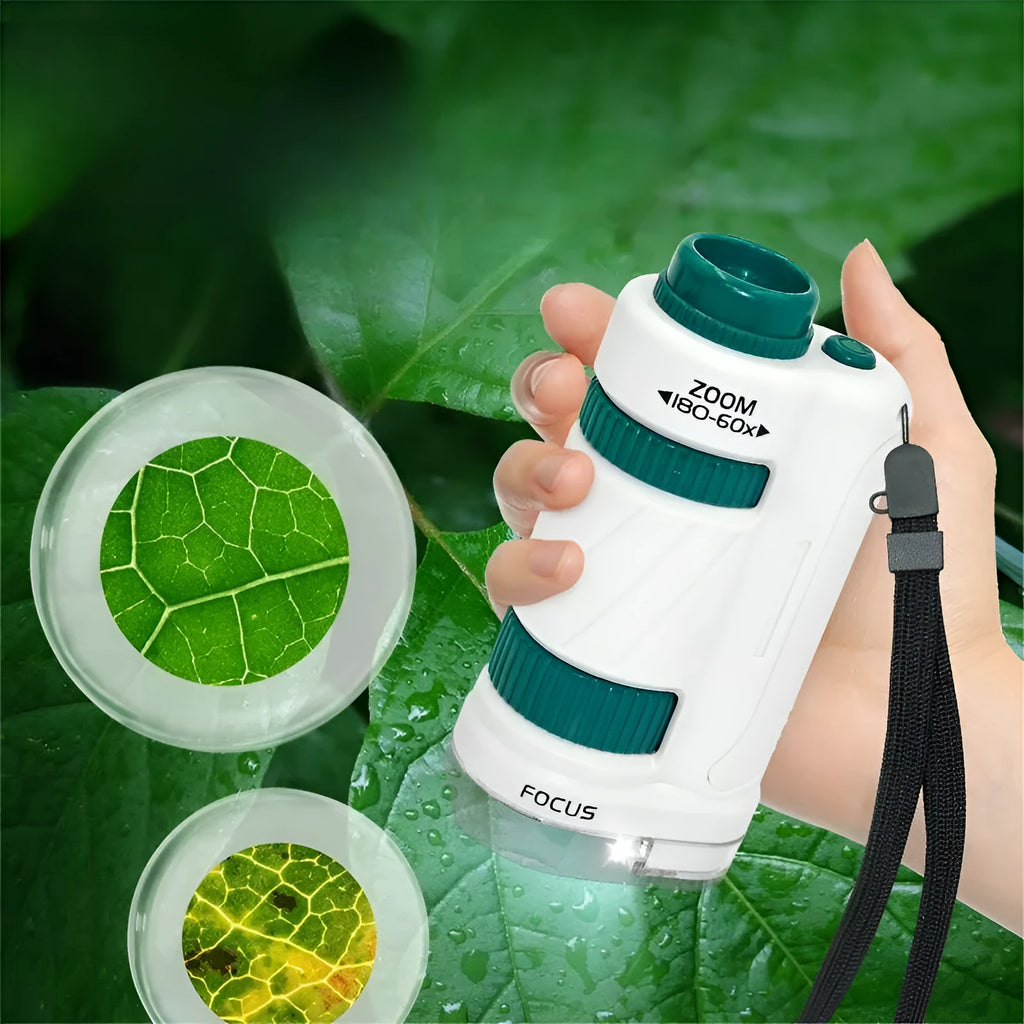 Portable microscope upgrade set with specimen slides in white and green plastic casing