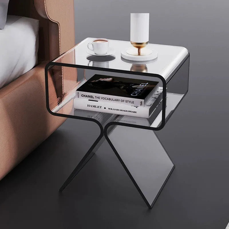 Transparent acrylic side table, 39 x 30 x 45 cm, in transparent white or black for living room sofa and tea use