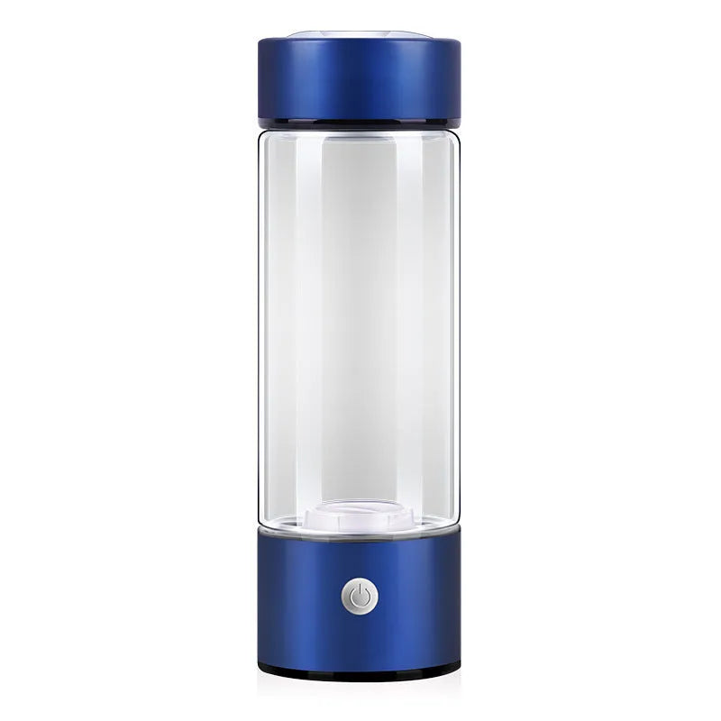Silver electric hydrogen water bottle generator with borosilicate glass and rechargeable base