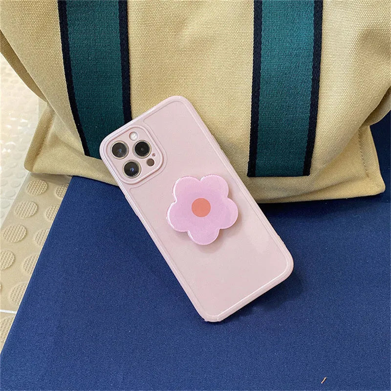 Cute flower phone case in pink or white for iPhone models, non-Apple brand, single case