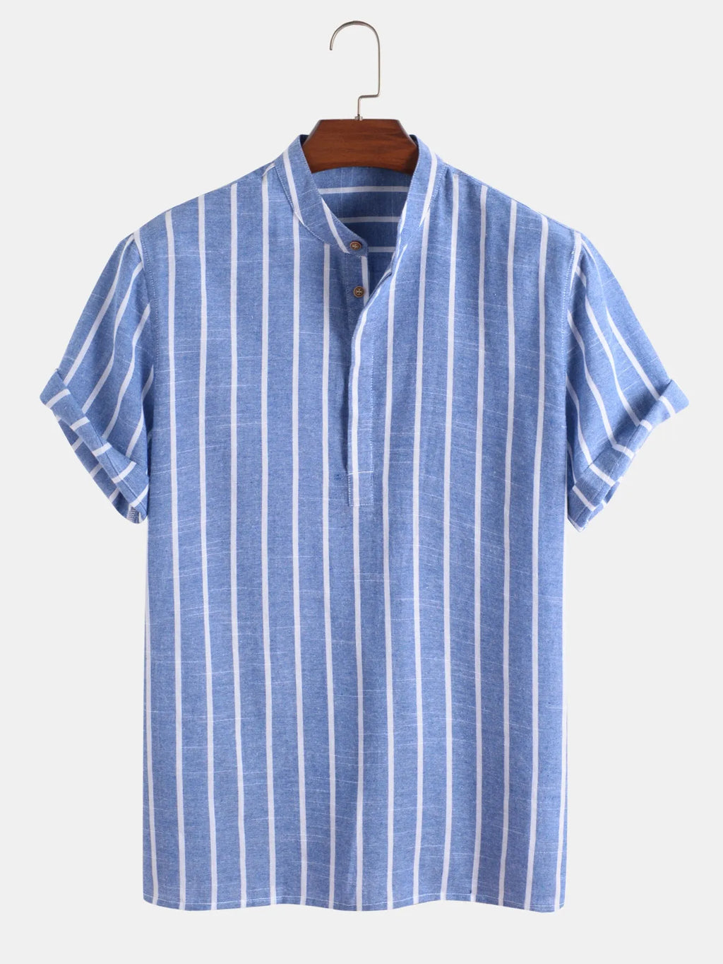 Cotton striped short sleeve men's shirt in regular fit pullover style, available in white