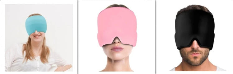 Soothing ice gel eye mask for headache relief, featuring a cooling gel pack and premium elastic cloth for a comfortable fit