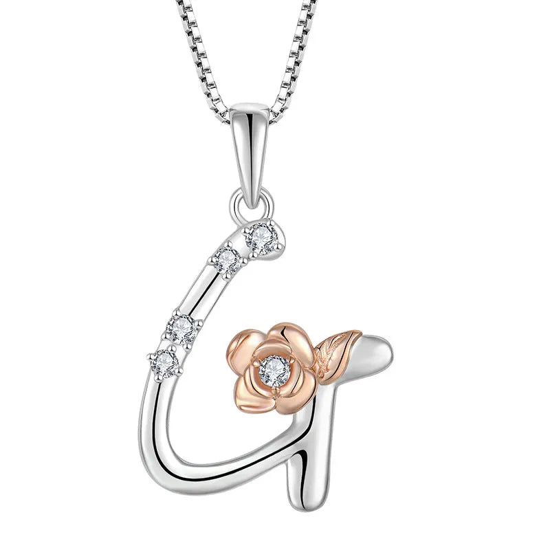 925 sterling silver necklace with English letter B zircon pendant on a collarbone chain