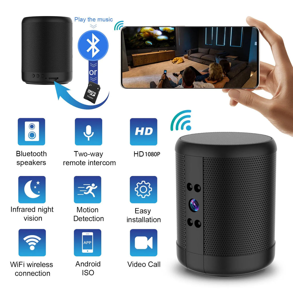 Home smart surveillance camera in black with dual voice and night vision for indoor use