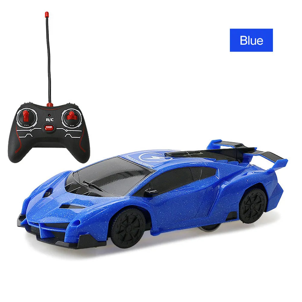 Remote control wall climbing car 1/28 scale ABS toy in red, blue, or yellow, 16 x 6 x 3.5 cm