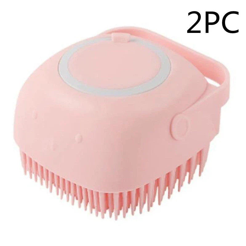 Silicone pet bath brush with soft bristles for gentle cleaning and massage of dogs, cats, and other small animals