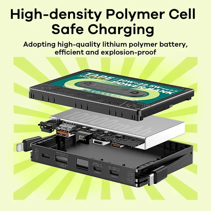 Remax Tape 10 000mAh large capacity portable power bank with retro design and two-way fast charge, black