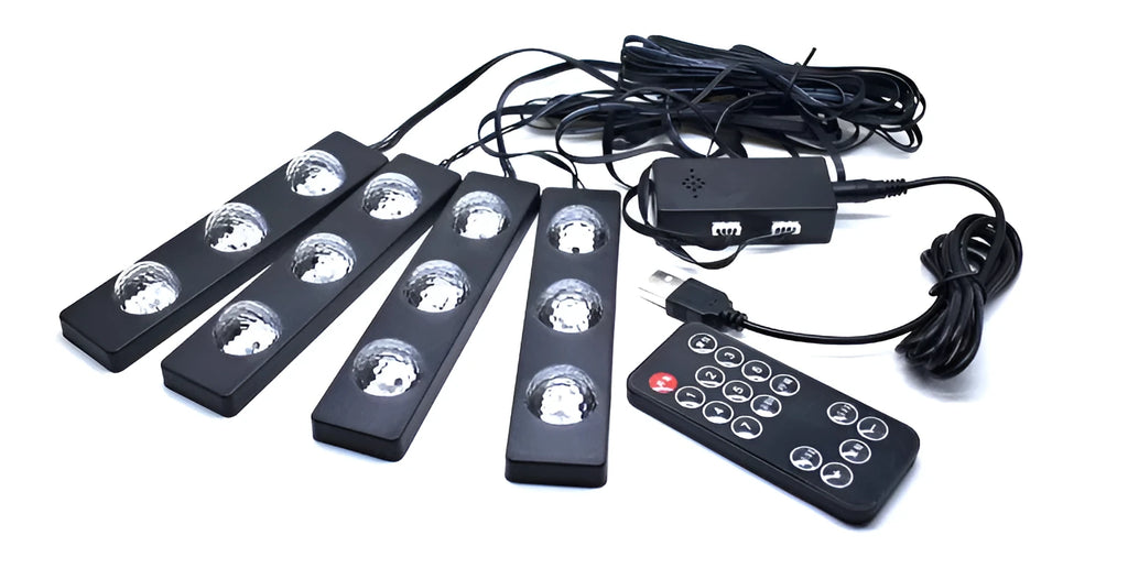 Colourful USB car interior LED atmosphere light for GM footwell, 133x30x19mm, PVC crystal lampshade