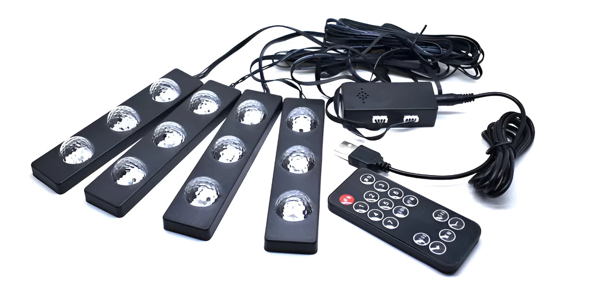 Colourful USB car interior LED atmosphere light for GM footwell, 133x30x19mm, PVC crystal lampshade