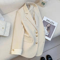 Korean-style women's polyester coat in milky white with medium length, loose fit, long sleeves and pockets