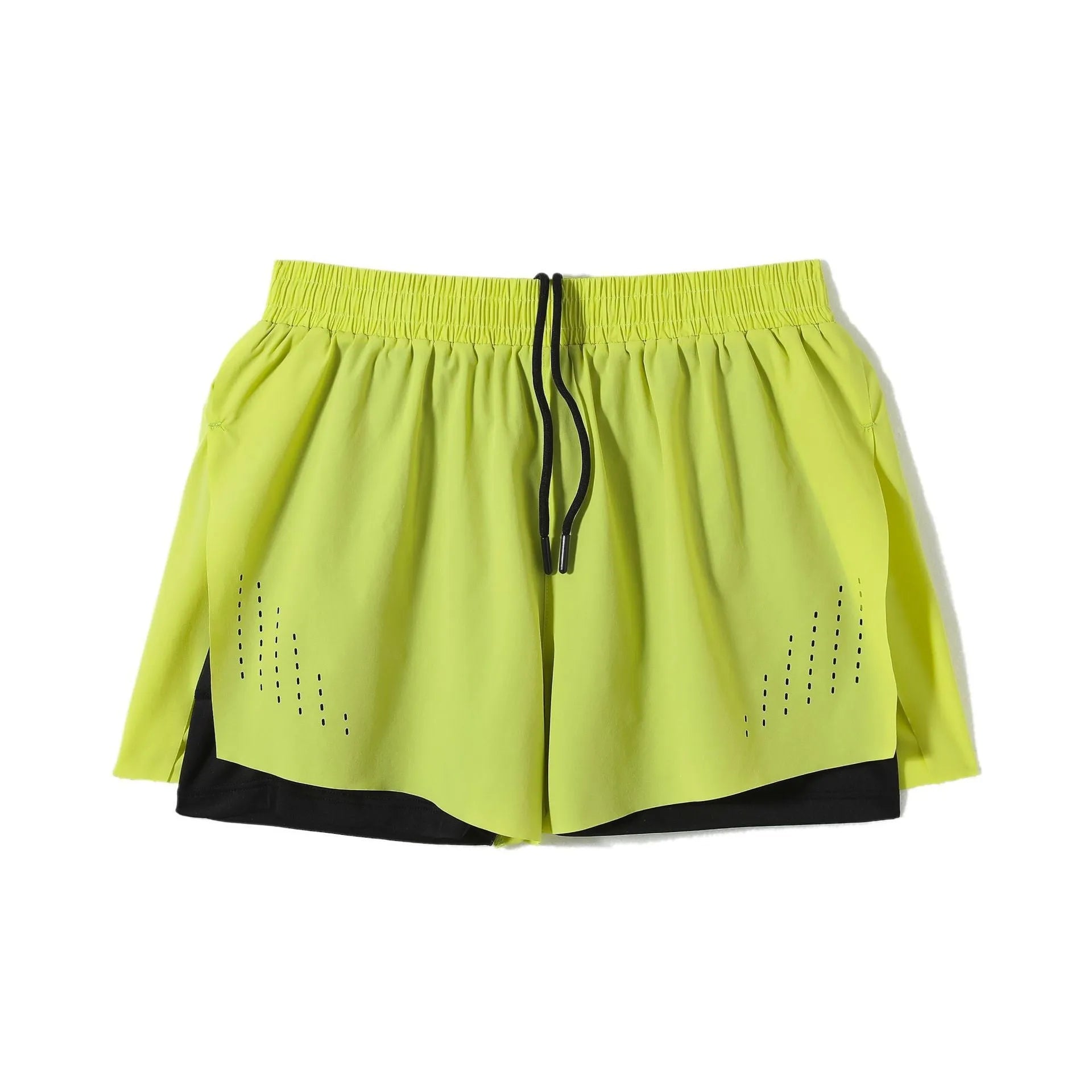 Men's straight-leg nylon sports shorts in black with side slits on leg.