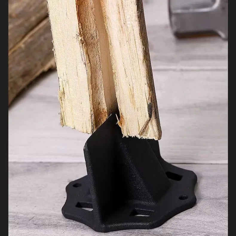 Small square cast iron wood splitter for kindling on a wooden background