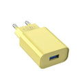 Macaron QC30 charging plug with European standard plug, shown for EU Blue, Green, Pink, and Yellow Macaron Euro models