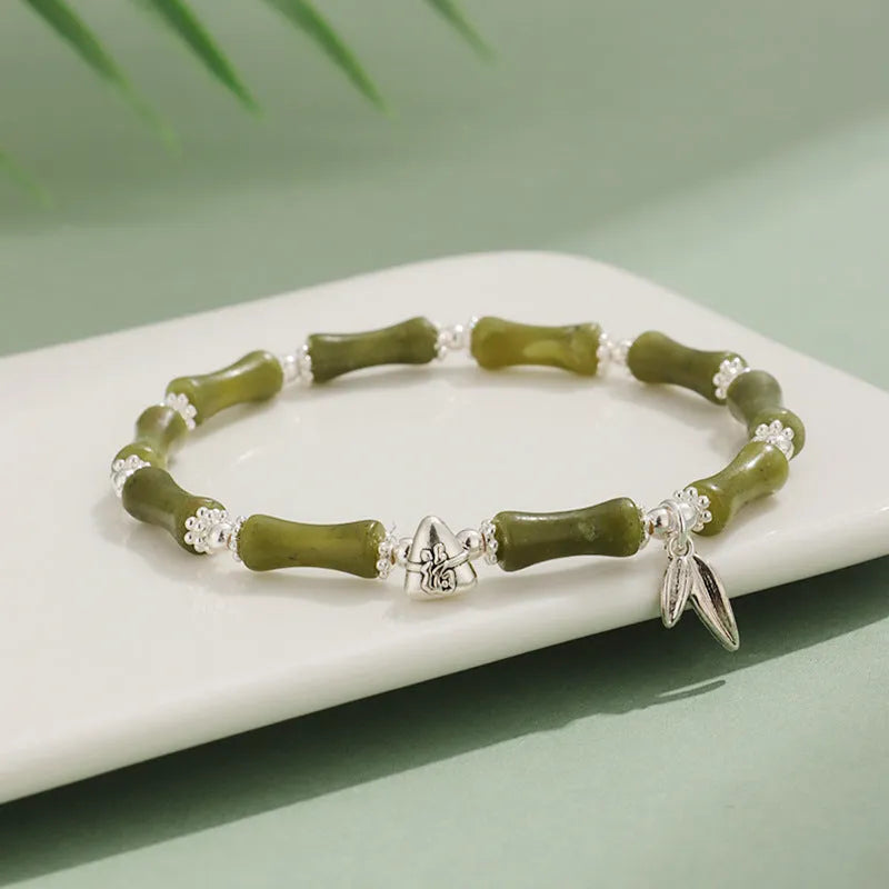 Green aventurine bamboo strawberry quartz crystal bracelet with electroplated finish and multiple stone beads