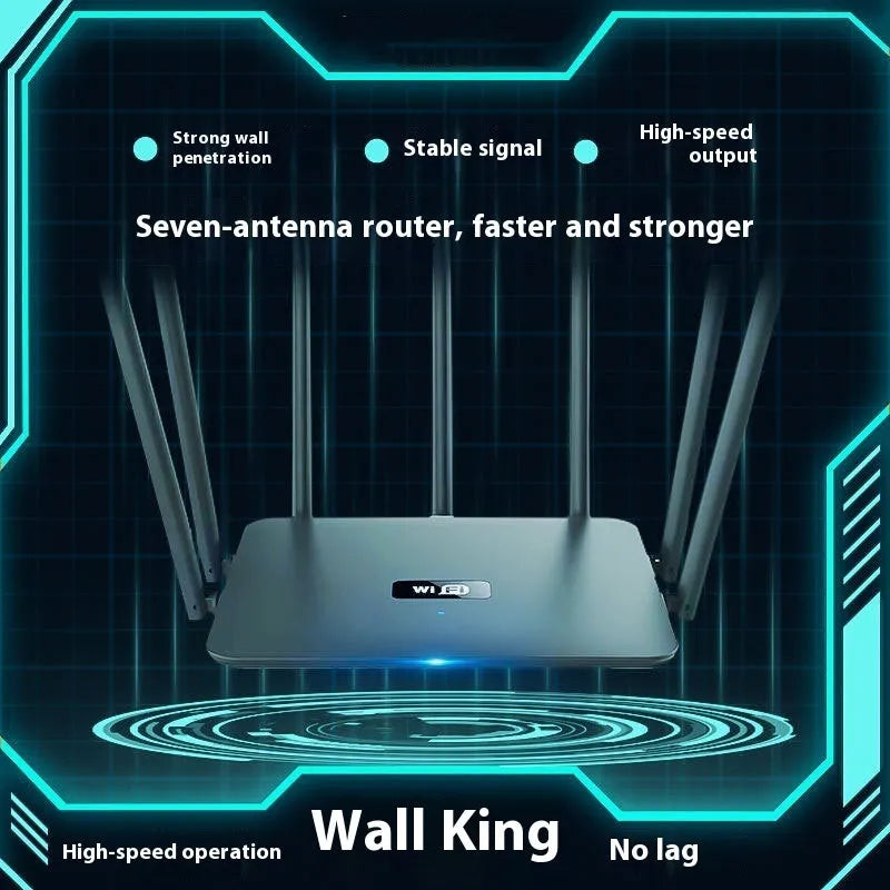White dual-frequency 5G Gigabit router with six antennas for through-wall WiFi coverage