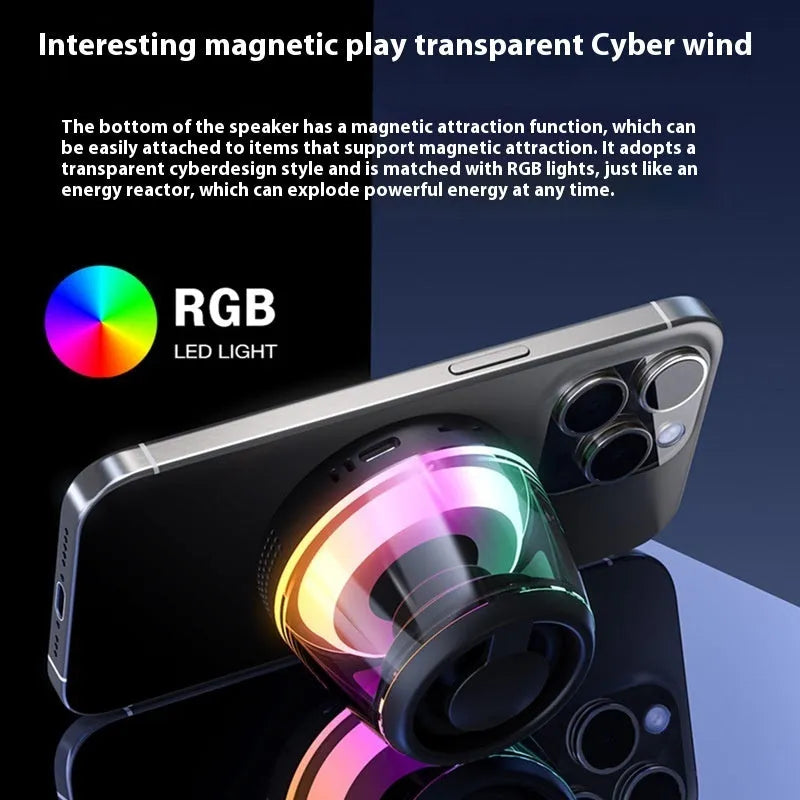 Portable white or black Bluetooth speaker with ambient lighting effects and magnetic mounting
