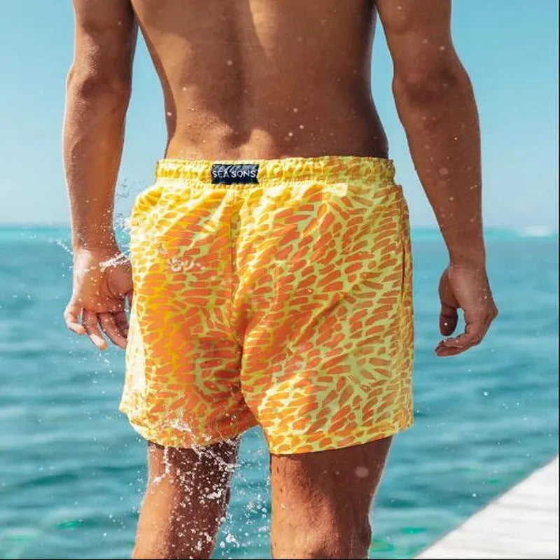 Thermochromic children's shorts in blue with colour-changing polyester fabric