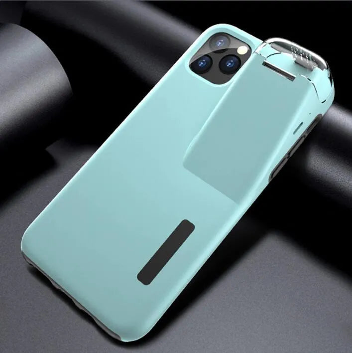 Black 2-in-1 iPhone case with integrated AirPods charging case slot on the back.