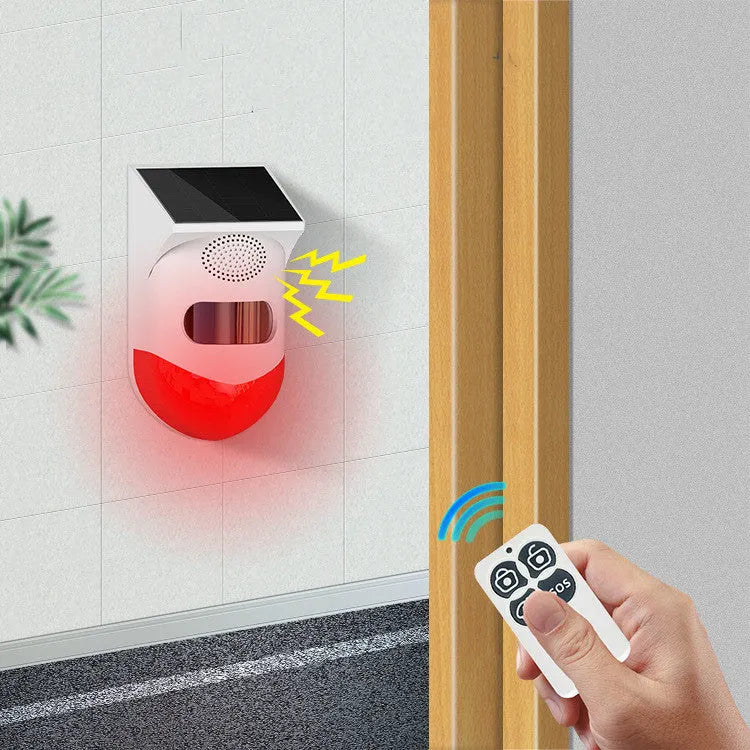 Solar infrared security alarm with remote control for outdoor property protection