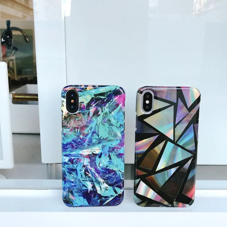 Green geometric triangle PC hard shell back cover for iPhone X 7 8 6 Plus series