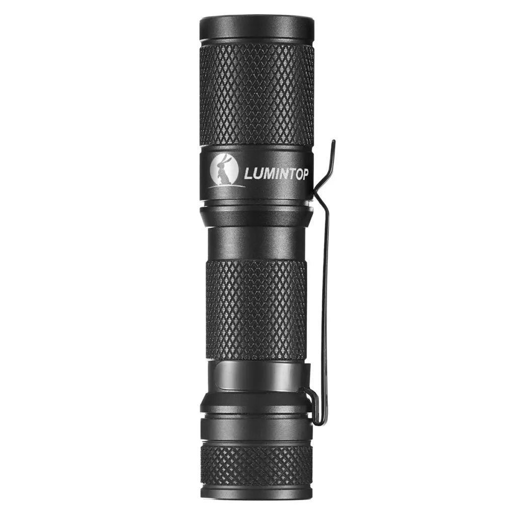 Lumintop Tool AA 2.0 black compact flashlight with magnetic tail cap and diffuser accessory