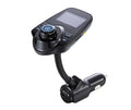 Black Bluetooth player with FM radio and microphone on a table