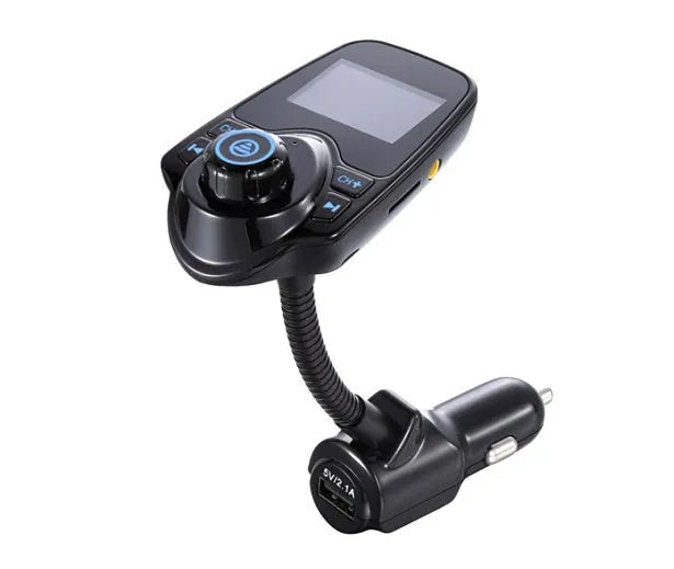 Black Bluetooth player with FM radio and microphone on a table