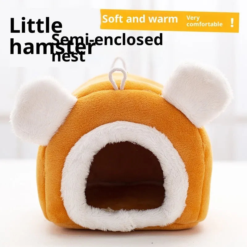 Thick cloth hamster nest bed in grey or orange, 12cm or 15cm cube, winter small pet bed