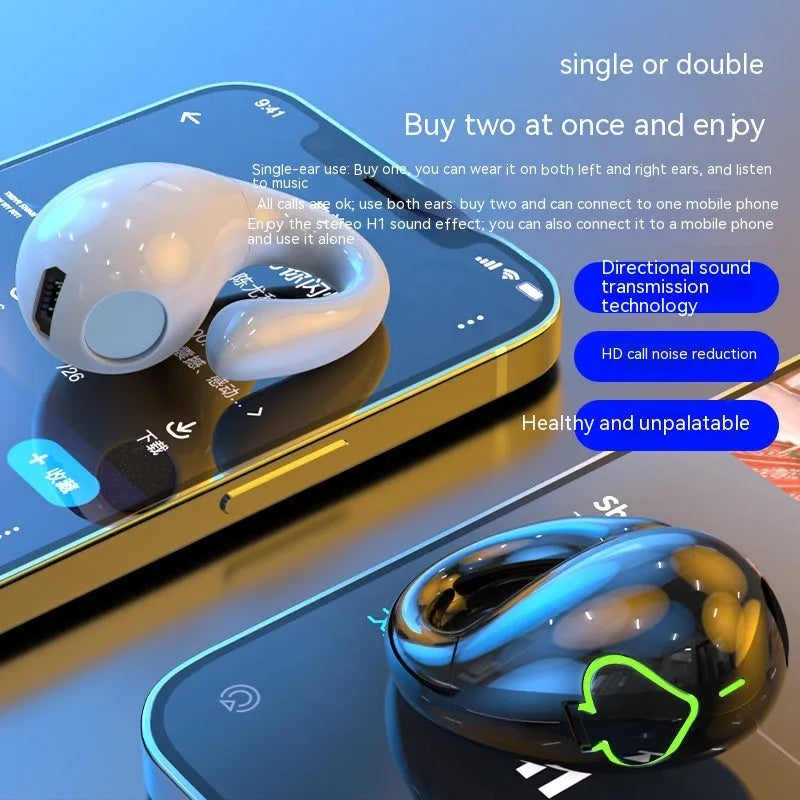 Clip-on Bluetooth headset in black or white, non in-ear, with 4-8 hours battery life