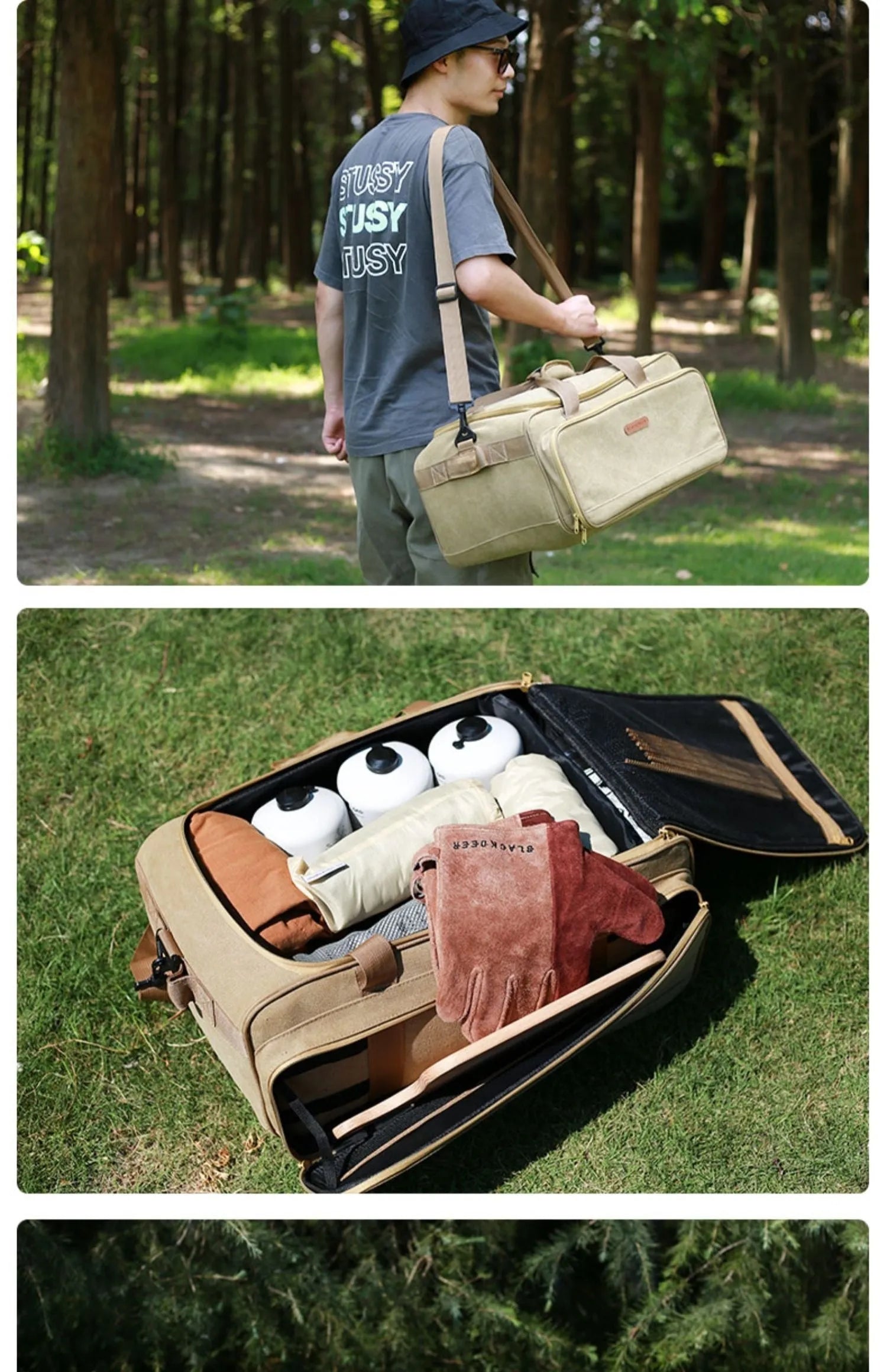 Camping cookware set in Oxford cloth storage bag with split design for 5-6 person outdoor cooking