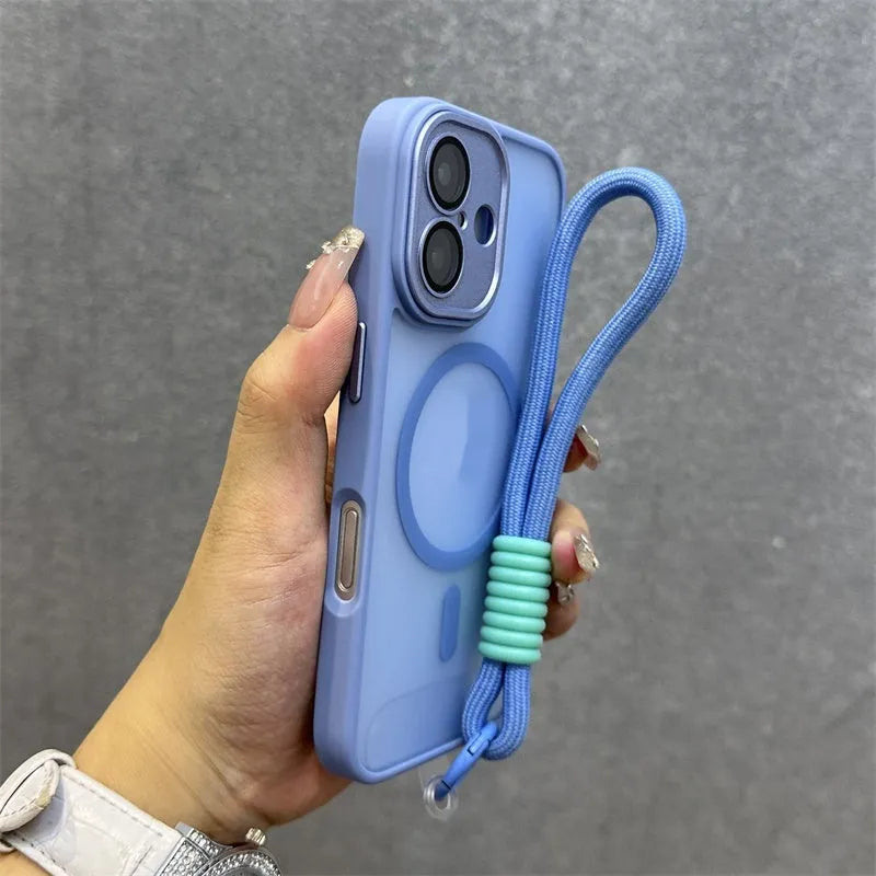Skin-sensitive frosted magnetic phone case for iPhone with all-inclusive lens drop-resistant design in grey