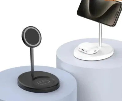 Vertical wireless charging stand with cooling holes for 30W fast charging of smartphones