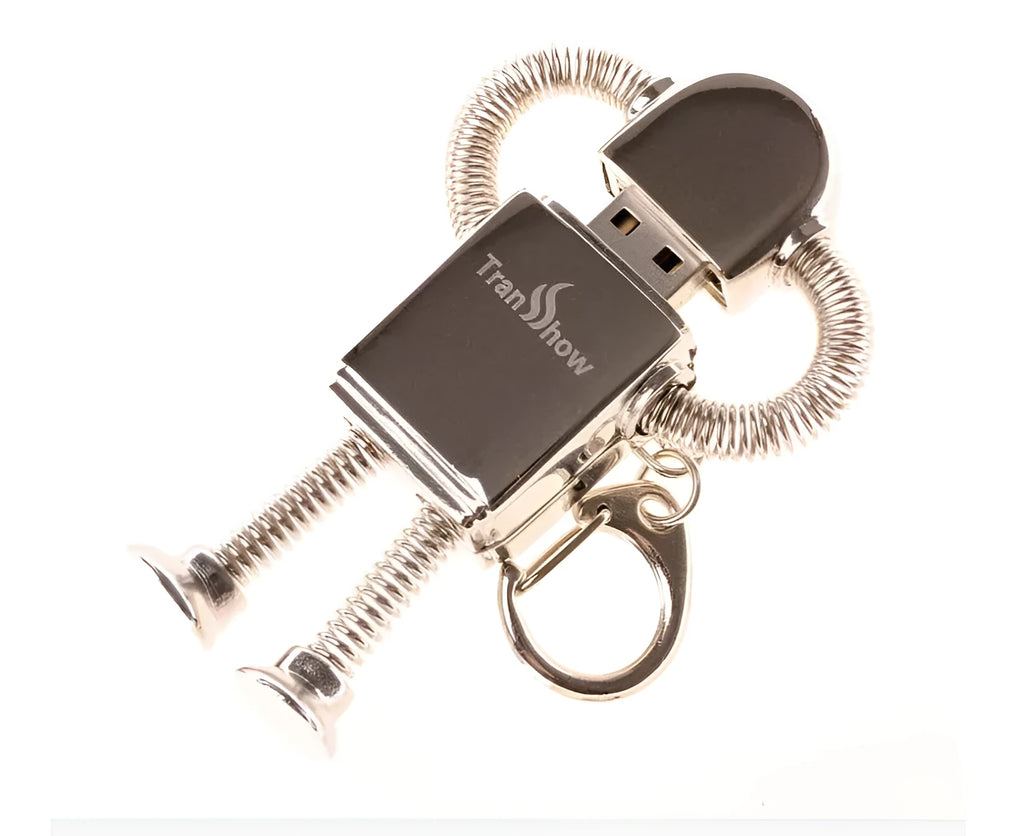 Metal robot U disk in zinc alloy, 80 x 23 x 14mm, gold or silver, capacities 512MB to 64G