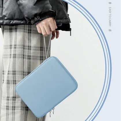 Imitation leather tablet protective case in light grey, shown with a tablet inserted.