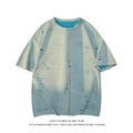Men's loose fit ripped short sleeve cotton blend T-shirt in blue grey khaki colours