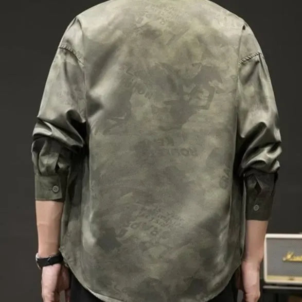 Men's retro camouflage linen shirt long sleeve casual Japanese style