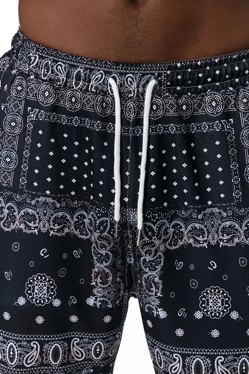 Ethnic printed straight leg slacks mid waist Korean style trousers in colour 05k