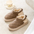 Men's checkered PU leather shoes, brown colour, with stitching detail and fleece lining