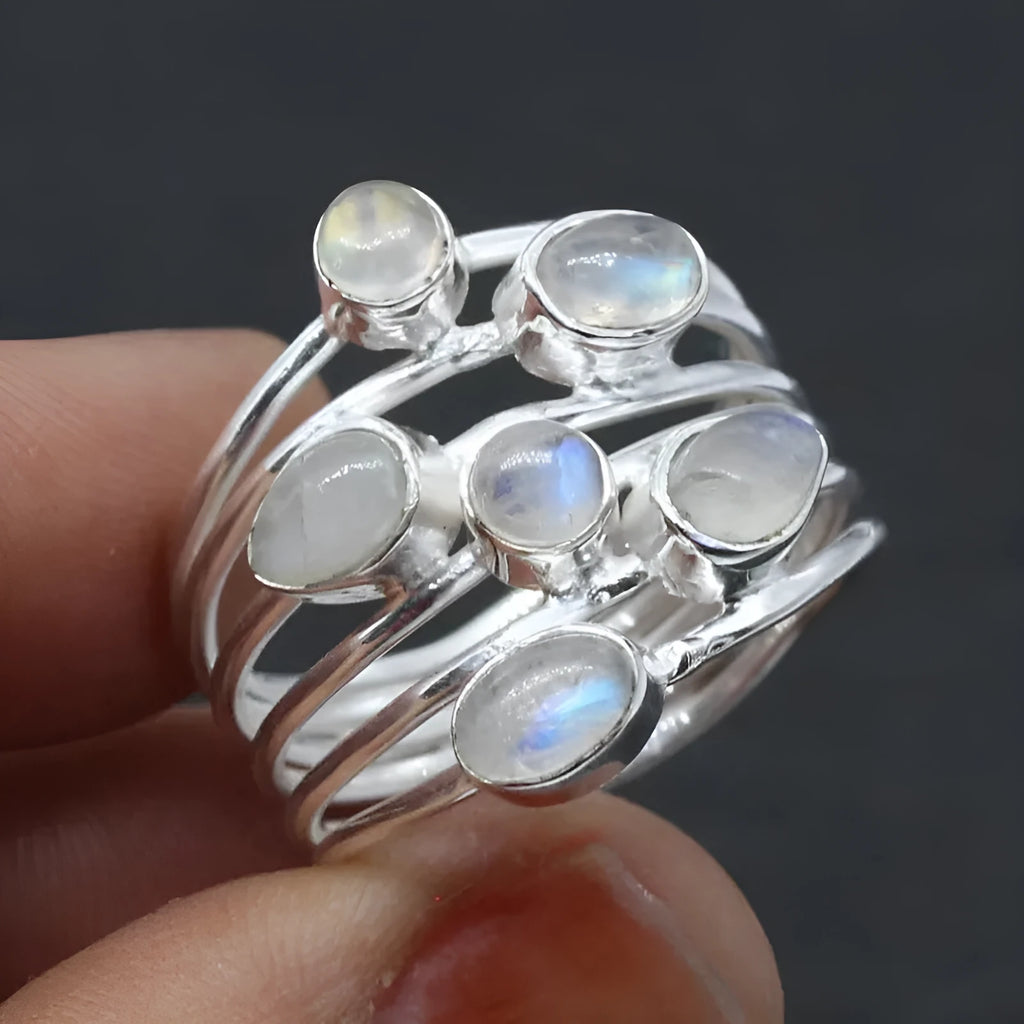 Irregular wide band ring for women silver electroplated zinc alloy on finger