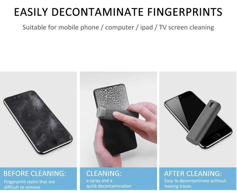 2 in 1 screen cleaner kit with microfiber cloth in pink and gray for phone and computer screens