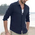 Long sleeve plain lapel casual shirt in solid colour cotton blend, sizes S to XXXL